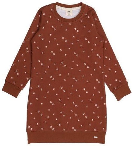 Kinder Kleid GOTS zertifiziert – Bio-Baumwolle, Braun mit Pfotenmuster, Langarm, weich & bequem, alltagstauglich | Walki...