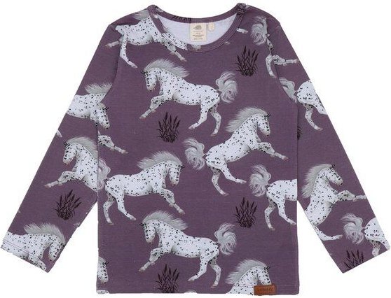 Baby Langarmshirt GOTS zertifiziert, Bio-Baumwolle, lila, Pferde-Muster, weich & bequem – Walkiddy