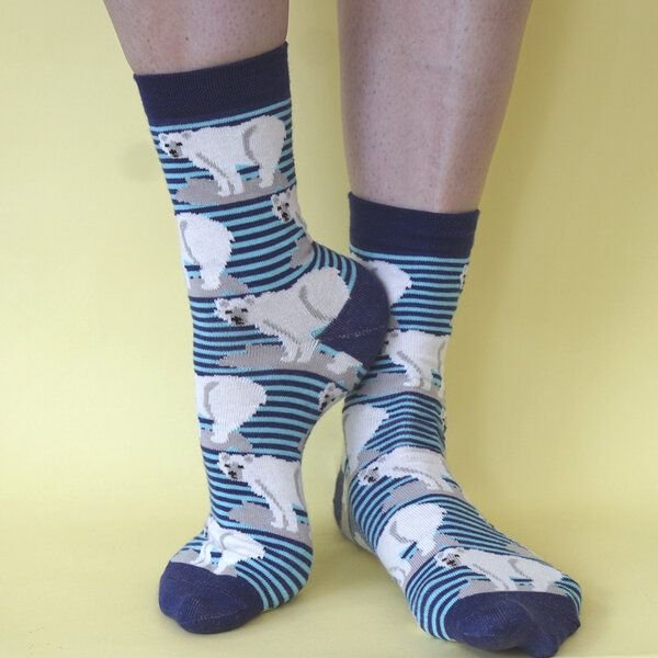 Fräulein Prusselise Eisbär blau gestreift, bunt gemustert