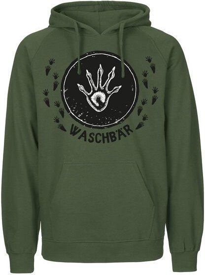 HANDGEDRUCKT "Trittsiegel Waschbär" Männer Hoody aus reiner Biobaumwolle (kbA)
