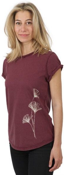 Life-Tree Shirt aus Biobaumwolle Fairwear für Damen "Ginkgo" in Washed Red/ Washed White