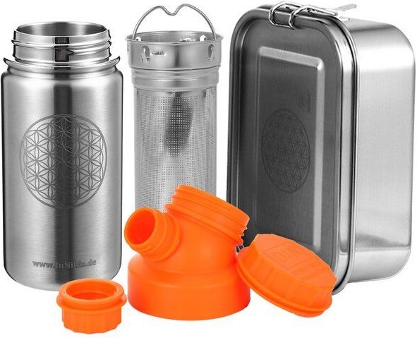 JN JuNiki's Einschulungs-Set "Blume des Lebens": Lunchbox + Edelstahltrinkflasche + Teefilter