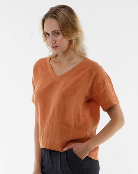Alma & Lovis Legeres V-Neck Blusenshirt aus reinem Leinen | Linen V-Neck