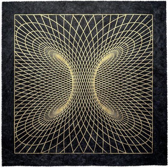 Veskor Cassiopeia TORUSFELD Heilige Geometrie Linoldruck | 40 x 40 cm | Gold auf Schwarz