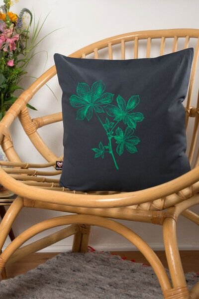 Hirschkind Bio-Kissenbezug 'Kastanie' dunkelgrau mit grünem Druck 40*40 cm