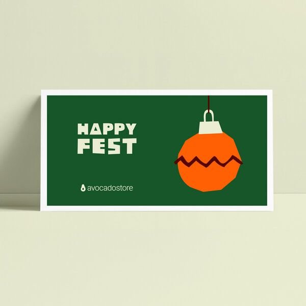 Avocado Store Wunschbetrag Gutschein als druckfähige PDF per E-Mail ab 10€ - Happy Fest - Christbaumkugel