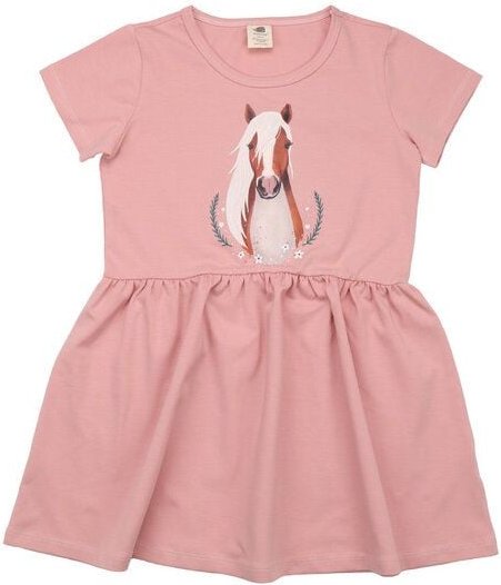 Thumbnail - Bio-Baumwollkleid Little & Big Horses - Pink - GOTS-zertifiziert, Elasthan, Fair Trade – Walkiddy