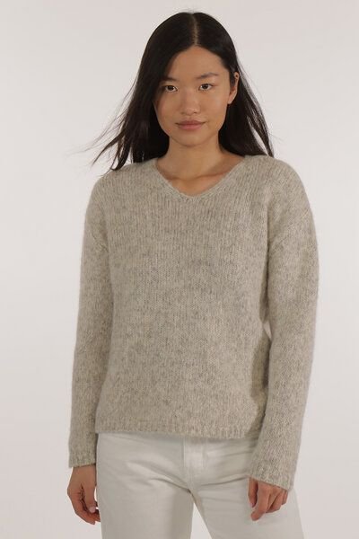 Les Racines Du Ciel Alpaka Pullover - Ecume V Neck Sweater - aus Bio-Baumwolle und Alpakawolle