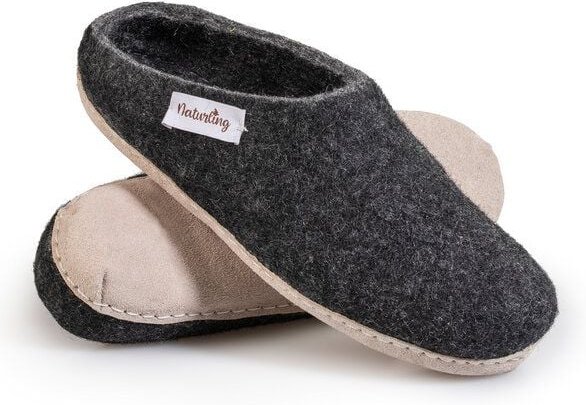naturling Filz Damen Hausschuhe mit weicher Ledersohle