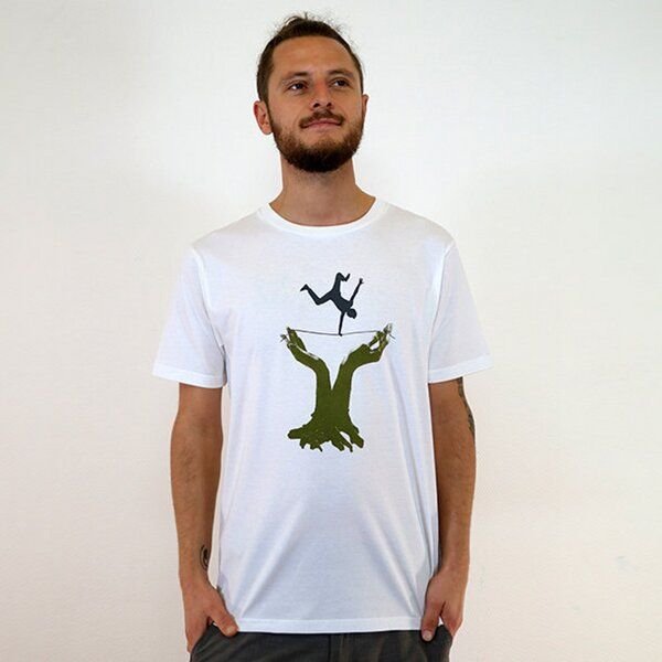 Spangeltangel T-Shirt "Slackline", Herrenshirt, bedruckt, Siebdruck, Bio-Baumwolle
