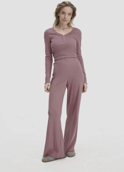 hessnatur Pointelle Schlafhose Relaxed PURE COTTON aus reiner Bio-Baumwolle