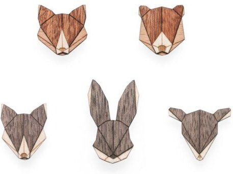 BeWooden Broschen aus Holz Set - Tiere | Mode Schmuck