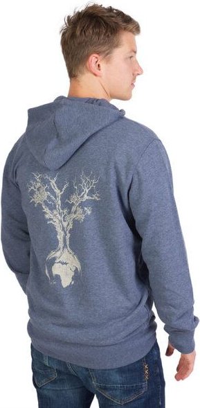 Life-Tree Zipper aus Biobaumwolle für Herren "Weltenbaum" in Dark Heather Grey/Heather Blue