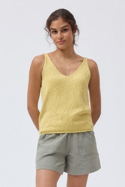 People Wear Organic Glattstrick Top, gelb uni, Bio-Baumwolle