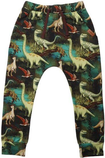 Kinder Jogginghose GOTS zertifiziert – Grün mit Dinosauriermuster, Bund mit Kordel, weich & bequem | von Walkiddy