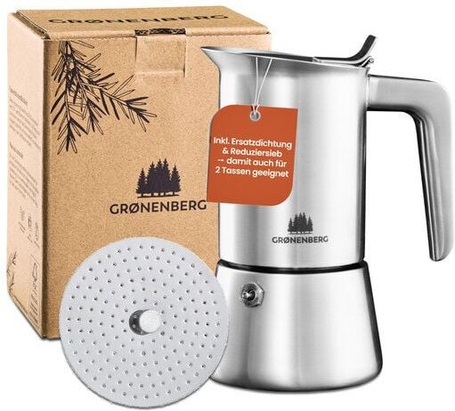 Thumbnail - GROENENBERG Edelstahl Espressokocher 4 Tassen (200 ml) | Induktion geeignet