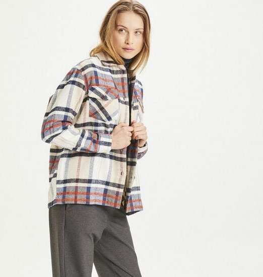 KnowledgeCotton Apparel Flanellhemd Damen - LILLIAN flannel overshirt pixel check - aus Bio-Baumwolle
