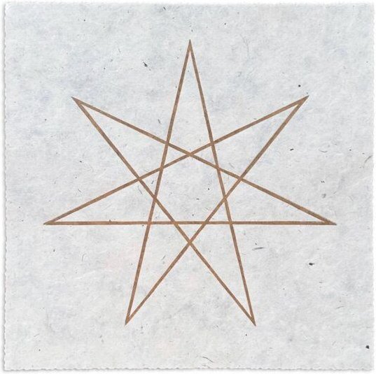 Veskor Cassiopeia HEPTAGRAMM {7/3} | Goldener Heilige Geometrie Stern Linoldruck | 22 × 22 cm
