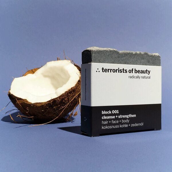 terrorists of beauty Seife block 001 ∴ cleanse + strengthen, hair + body + face