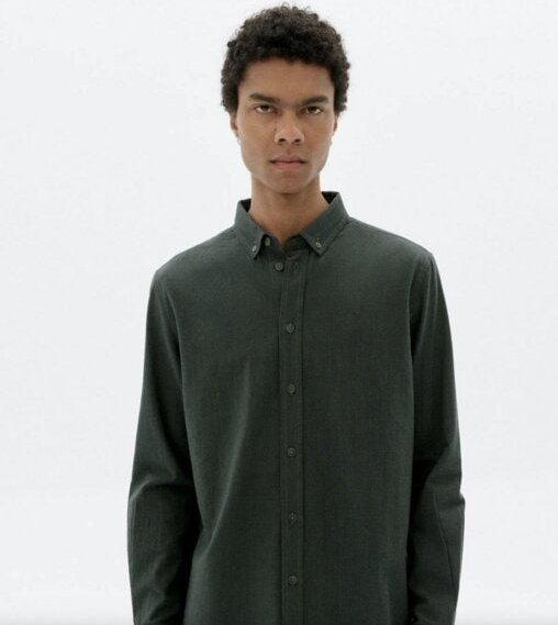 thinking mu Microchecks Dark Eucaliptus Ant Shirt