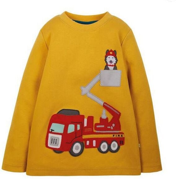 Frugi Langarm-Shirt Feuerwehr gelb Adventure Applique Top Fire Engine