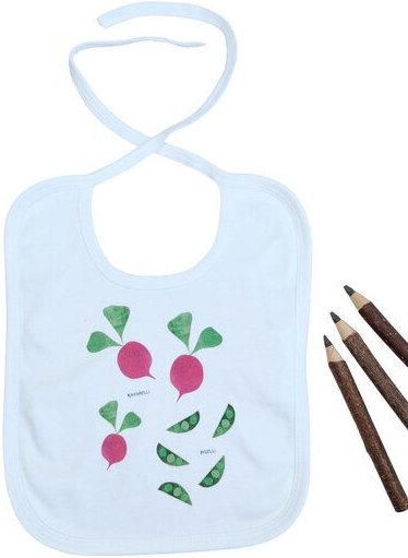 Meladi Kinder Baby-Lätzchen aus Biobaumwolle - Radieschen und Bohne auf Weiß