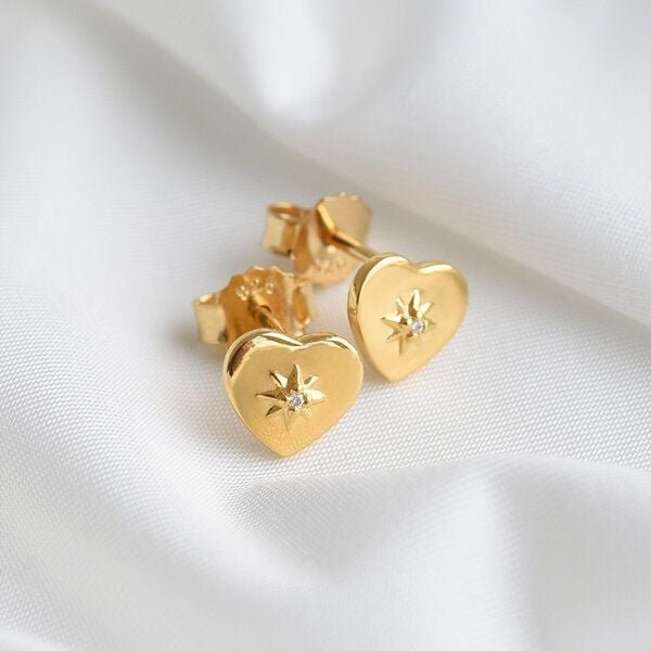 Thumbnail - Eppi Goldene Ohrringe in Herzform mit Diamanten Saral