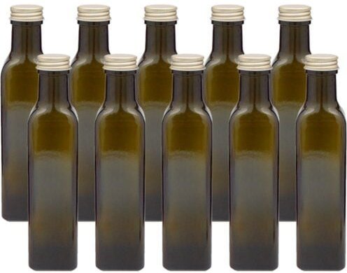 mikken 10x leere Glasflasche 100 ml / 250 ml braun-grün eckig mit Schraubdeckel und Etiketten