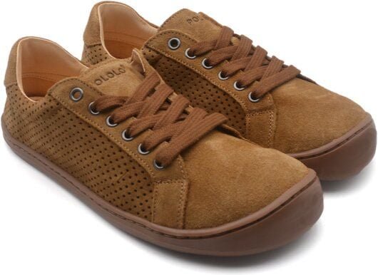 POLOLO Plus perforierter Barfuß Sneaker für Erwachsene, chromfrei gegerbtes Leder