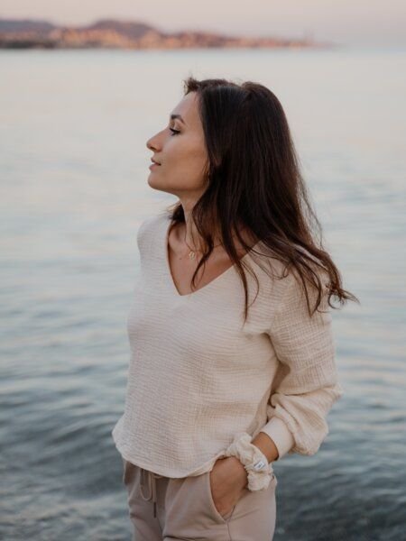 Hutch&Putch Musselin Bluse (kurz) - mit Ballonärmeln - Knöpfen am Handgelenk - aus 100% Bio-Baumwolle