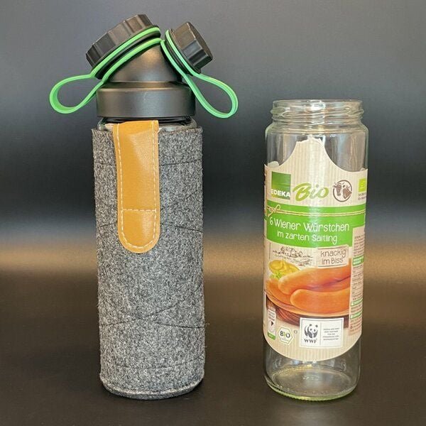 JN JuNiki's Set: JuNiki´s Würstchen® Verschluss + Filzhülle grau + Deckelhalter