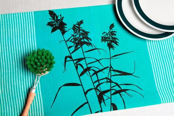 Hirschkind Bio & Fair-Trade-Geschirrtuch "Schilf" türkis