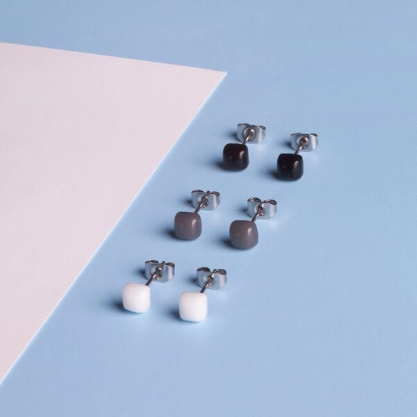 ALEXASCHA 3er Set Ohrringe bunt • Geometrische Ohrstecker aus Glas