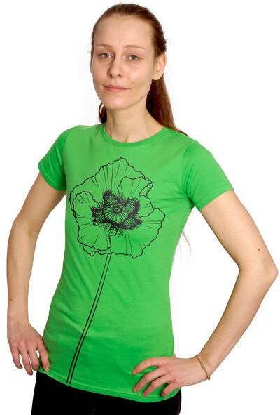 HANDGEDRUCKT "Mohnblume" Frauen-T-SHIRT von Earth Positiv Biobaumwolle