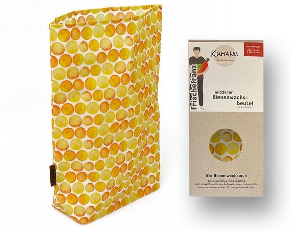 Kumanu - von Natur aus gut Bienenwachstuch-Beutel mittel "Frischefranz" | 29x22cm | aus Bio-Bienenwachs