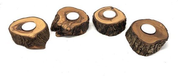 Olivenholz erleben Teelichthalter rustikal aus Olivenholz, einzeln oder als Set