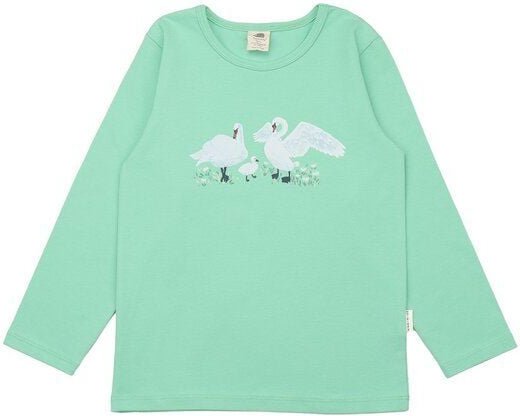 Kinder Langarmshirt GOTS zertifiziert Bio-Baumwolle, Mintgrün, Schwan-Motiv, Walkiddy