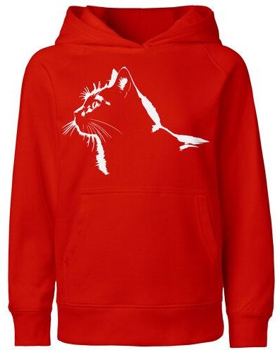 HANDGEDRUCKT "Stubentiger" Kinder-Hoody aus reiner Biobauwolle (kbA) Katze