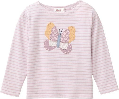 People Wear Organic "Langarm Shirt, rosa geringelt, ""Schmetterling"", Bio-Baumwolle"