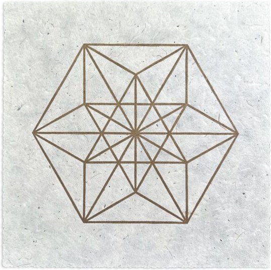 Veskor Cassiopeia VEKTOR EQUILIBRIUM Heilige Geometrie Linoldruck | 22 × 22 cm | Gold auf Naturweiß