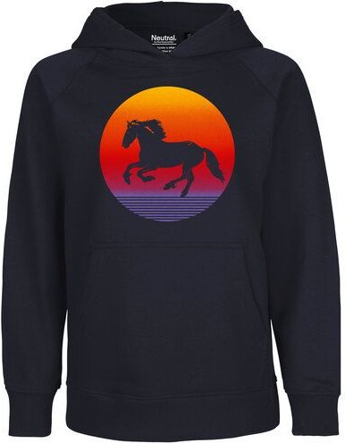 HANDGEDRUCKT "Sunsethorse" Kinder Hoody aus reiner Biobaumwolle (kbA)