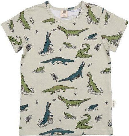 Kinder T-Shirt GOTS-zertifiziert aus Bio-Baumwolle, hell mit lustigen Krokodilen, kurzarm – Walkiddy, weich, hautfreundl...