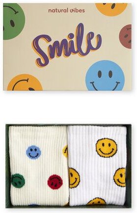 Natural Vibes 2-Pack Smiles Bio GOTS | Geschenkset | Bunte Tennissocken | Herren Damen Socken |