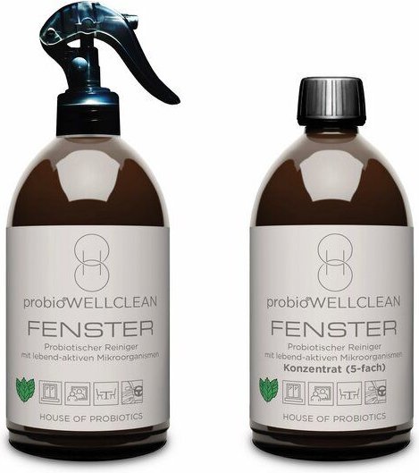 probioWELLCLEAN | HOUSE OF PROBIOTICS Probiotischer FENSTER Reiniger (2er Set, sofort anwendbar + Konzentrat 5-fach, 100...