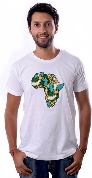 Africulture T-Shirt "Kanga Africa" mit kenianischer Kanga Stoff Applikation