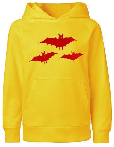 HANDGEDRUCKT "Fledermausschar" Kinder Hoody aus reiner Biobaumwolle (kbA)