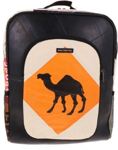 MoreThanHip Laptop-Rucksack 15,6 Zoll aus recycelten Zementsäcken (Elefant oder Kamel) und Autoschläuchen – wasserabweis...