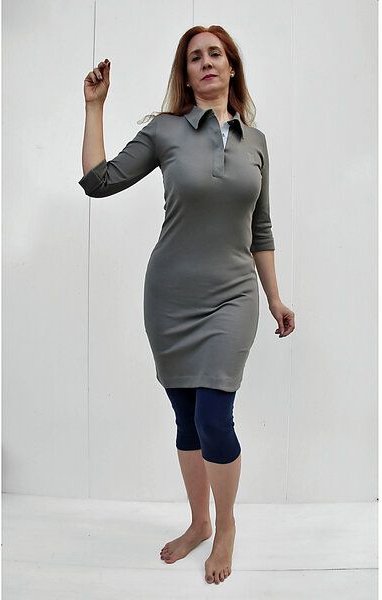 B.e Quality Jersey Polo-Kleid mit 3/4 Ärmeln - Biologischer Pima Baumwolle