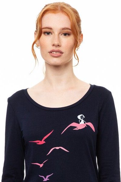 FellHerz Damen Longsleeve Möwenflug Girl Bio Fair & Vegan