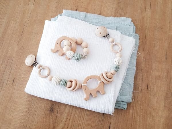 NoniKids Berlin NoniKids Geschenkebox *Wagenkette & Greifling Elefant mint* I Bio Baumwolle